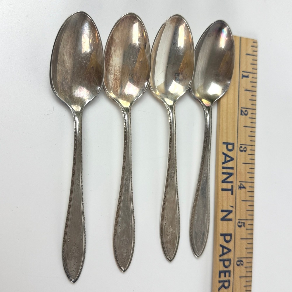 1847 Rogers Bros Argosy Silverplate Teaspoons Set of 4 Vintage 1926 Art Deco 6in
